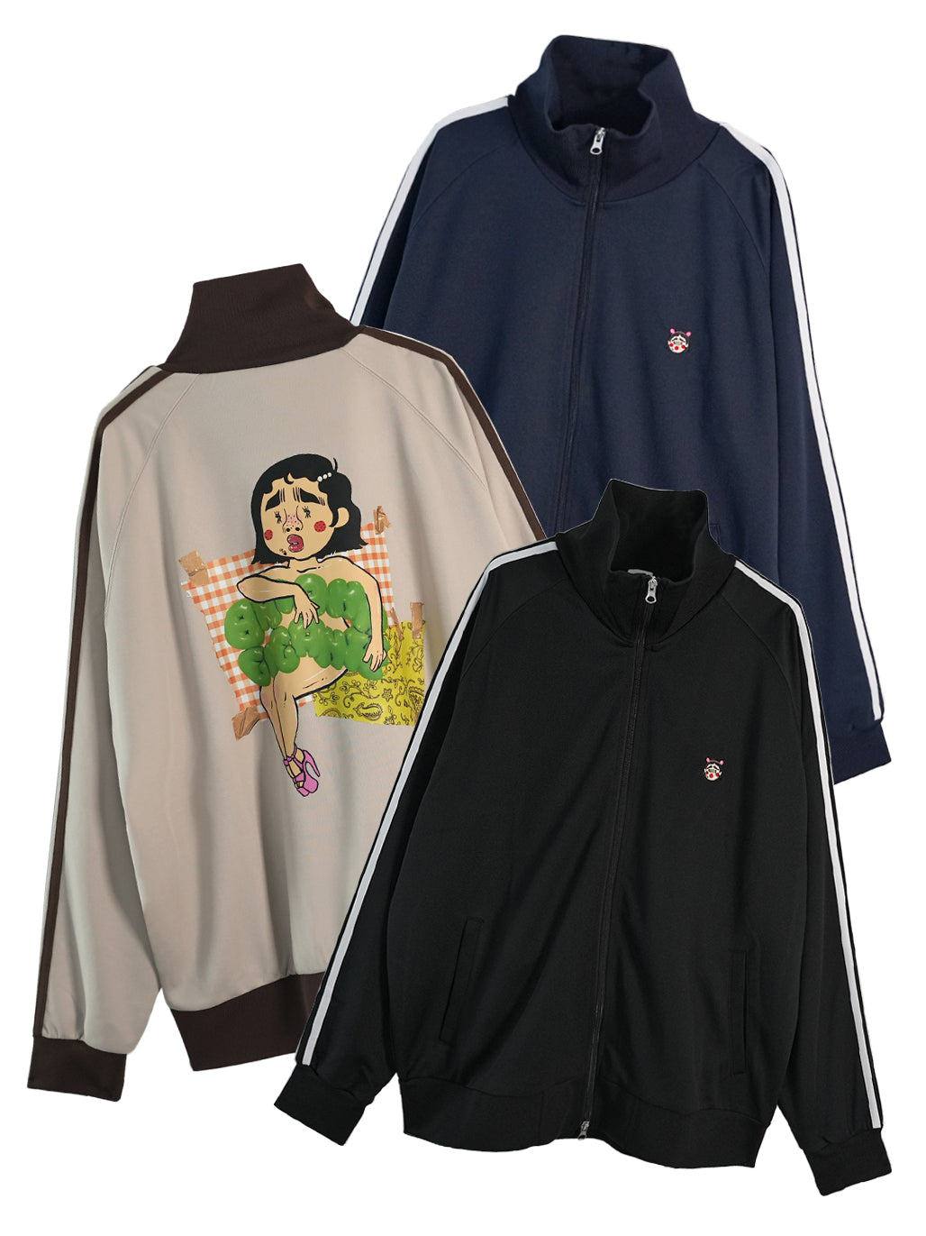 ブリアナギガンテ　受注　ジャージ　ネイビー　S 試着のみ ワンポイント顔面刺繍ジャージ (※背面に官能的プリント)