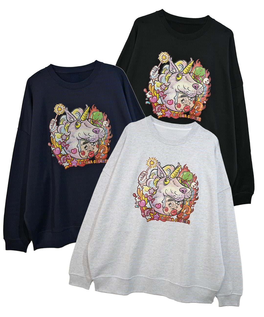 mune x Briana Gigante Bari Cawaii ビッグシルエットトレーナー 「ユニコーンの皮をかぶった娘」